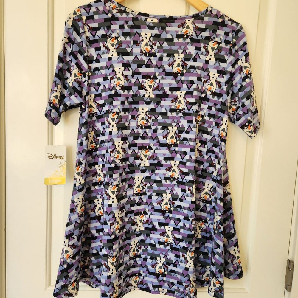 Disney Frozen Olaf Tunic Top Swing Tee Purple Blue Geometric Print Cute Comfy M - Picture 2 of 9